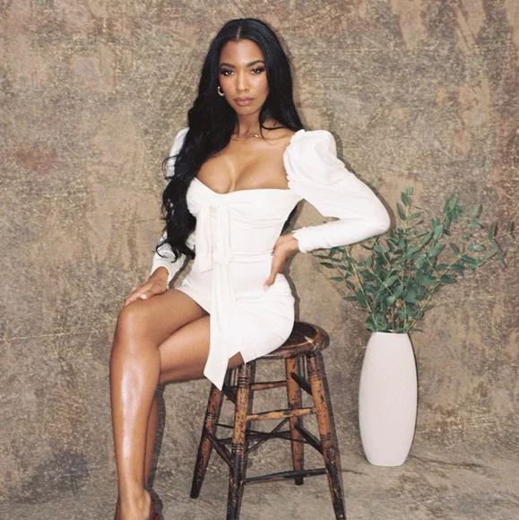 HOUSE OF CB 'Maia' Ivory Satin Puff Sleeve Mini Dress - Picture 7 of 12